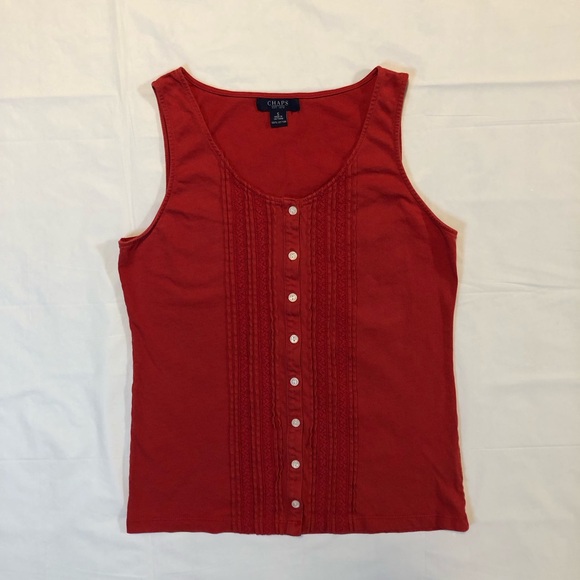 Chaps Tops - Chaps Women’s Sleeveless 100% Cotton Pullover Stretch Button-Front Red Top S